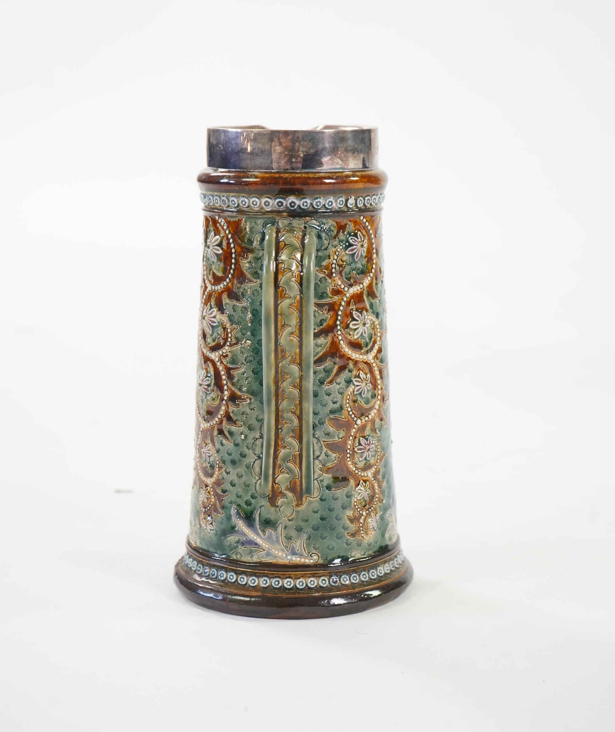 George Tinworth and Rosina Brown for Doulton Lambeth: A stoneware lemonade jug